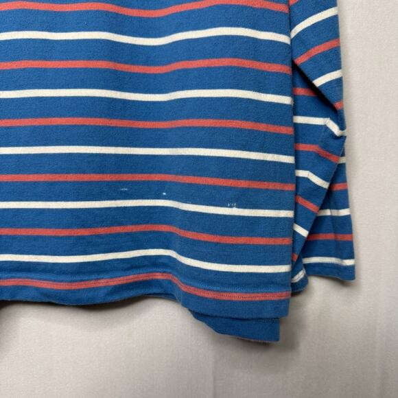 L.L.BEAN / orange white blue striped rugby mock neck pullover sweatshirt / 2X - Picture 4 of 8